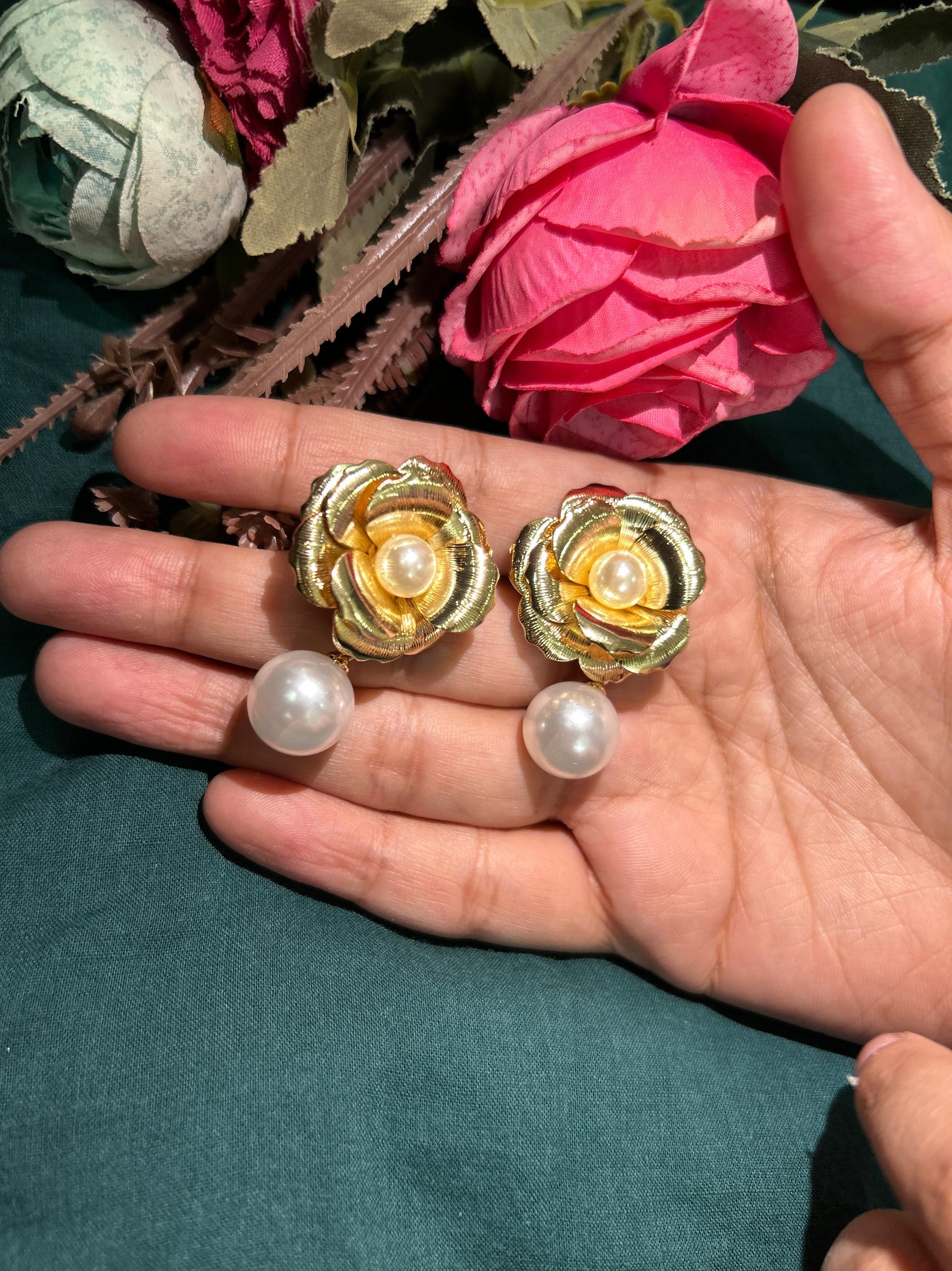 Korean Rosette Pearl Drops