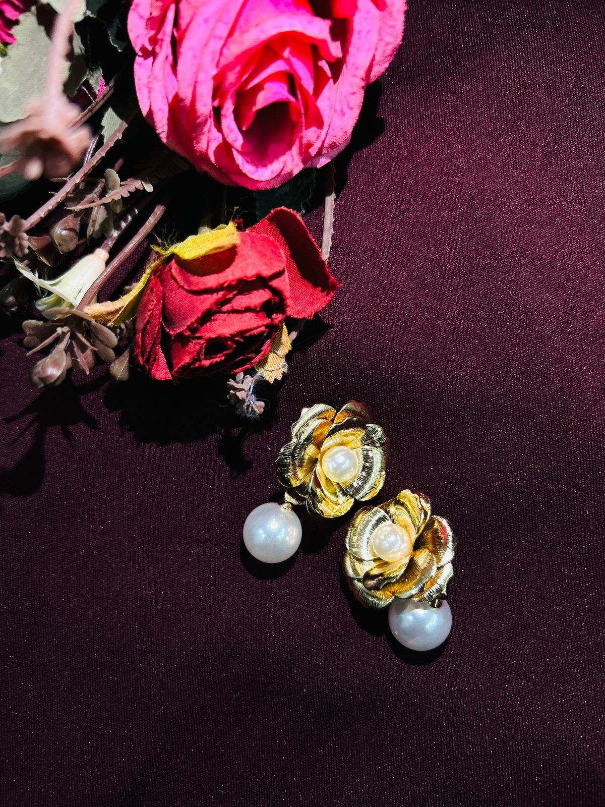 Korean Rosette Pearl Drops