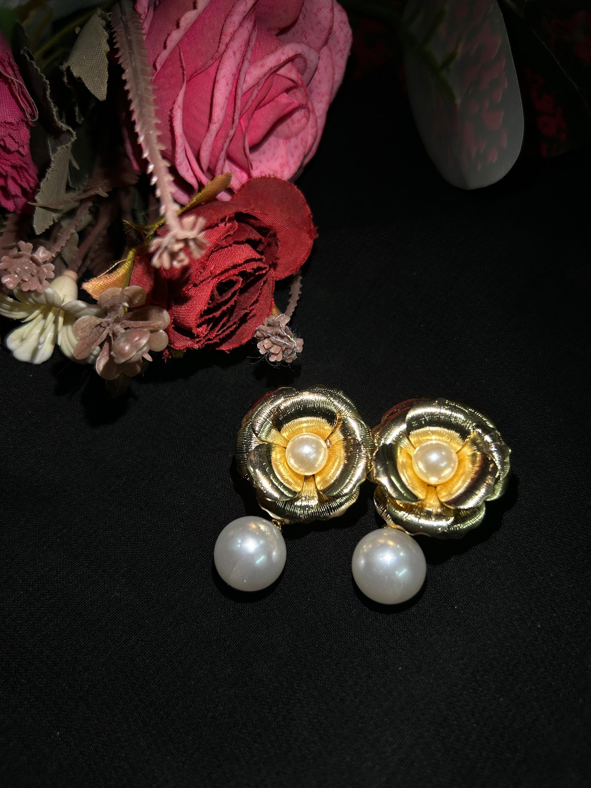 Korean Rosette Pearl Drops