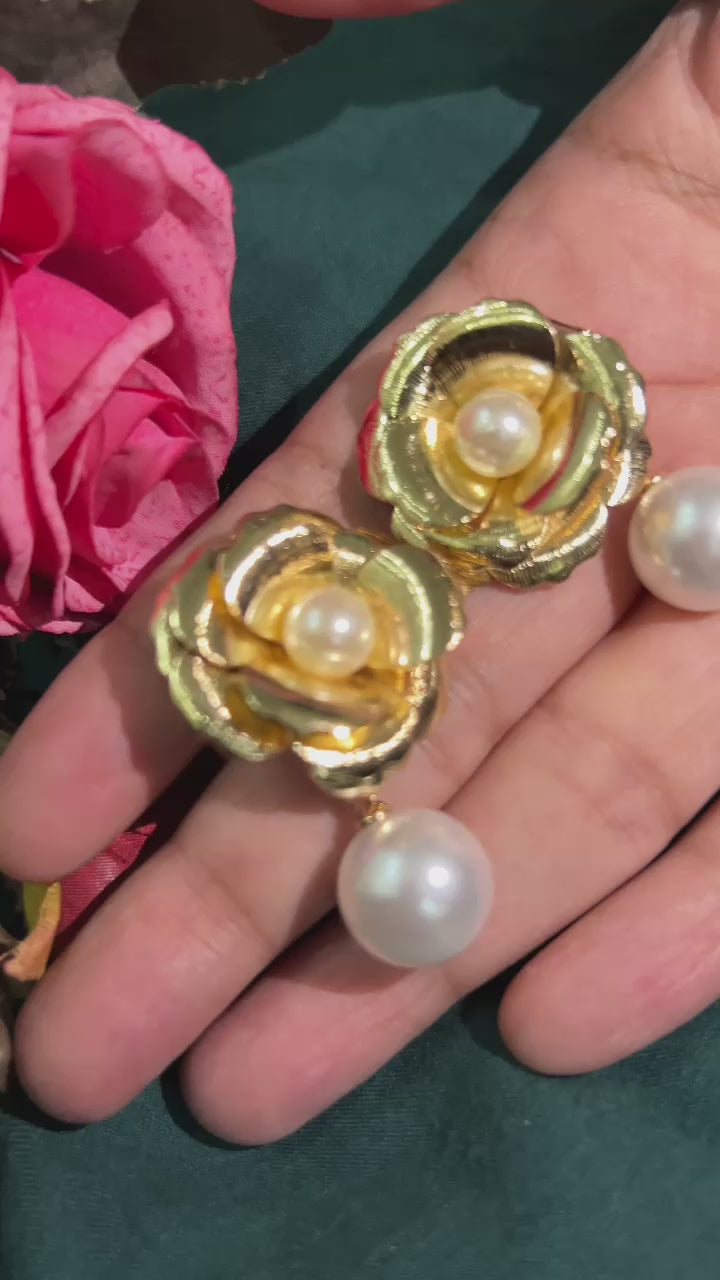 Korean Rosette Pearl Drops